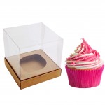 25 Caixas de Acetato 6x6x7 cm e papelão Kraft para Mini cupcake com Berço para encaixar o produto